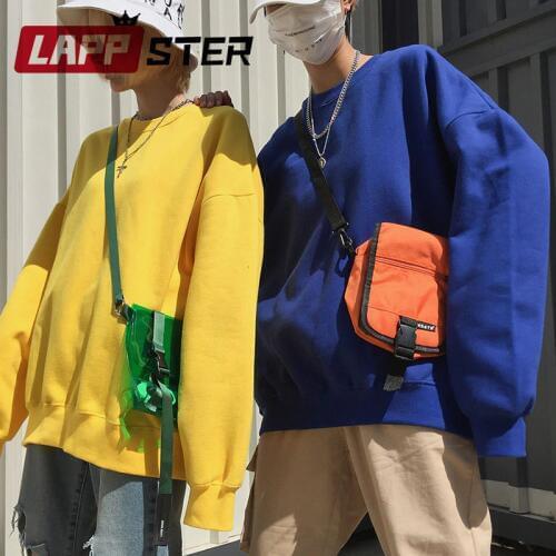 LAPPSTER Spring Solid Yellow Hoodie Mnes 2020 Man Harajuku Kpop Sweatshirt Japanese Streetwear Couple Colorful Hip Hop Hoodie