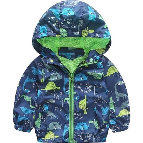 Cute Animal Windbreaker Kids Boys Jacket Dinosaur Baby Outerwear Coats Boys Kids Hooded Children 90-120cm New