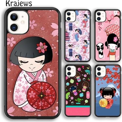 Krajews Cute Japanese Kokeshi Doll Phone Case Cover For iPhone 5 SE 6s 7 8 plus X XR XS 11 12 pro max Samsung Galaxy S8 S9 S10