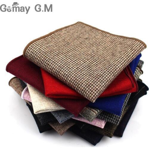 Fashion Wool Handkerchief For Men Suit Solid Pocket Square Business Hankies Classic Design Striped Hanky Plaid Pocket Towel