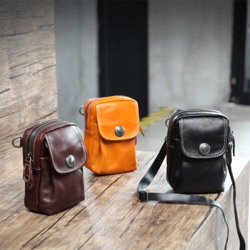 Original handmade leather leisure man leather purse new male bales cowhide retro chest pockets men leather bag