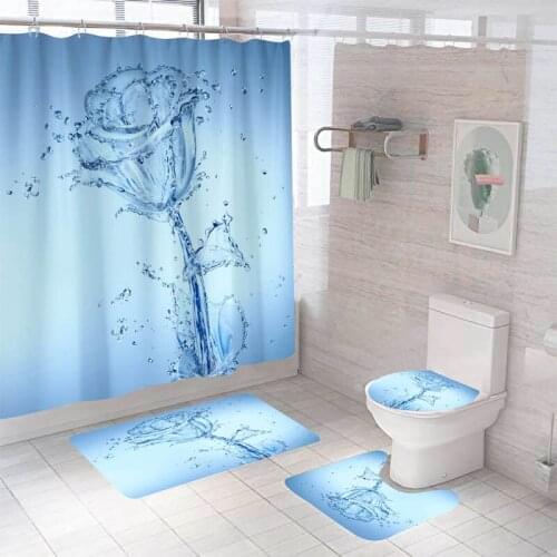 Home Decor Waterproof Shower Curtain Set with 12 Hooks Toilet Covers Bath Mat Bathroom Non-slip Rug Polyester Fabric Washable