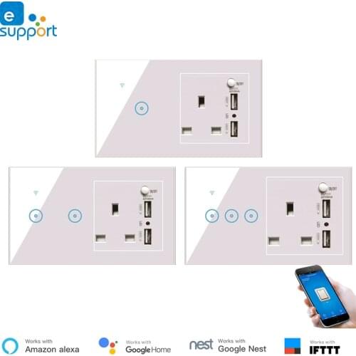 WiFi Smart Light Wall Switch Socket Outlet Touch Button UK Smart eWelink APP Wireless Remote Control Work with Alexa Google Home