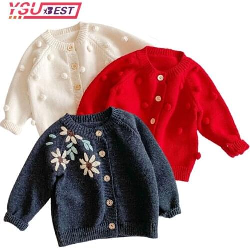 New Baby Sweater Fashion Embroidery Petals Collar Knitted Cardigan Jacket Baby Sweater Coat Girls Cardigan Girls Autumn Sweaters