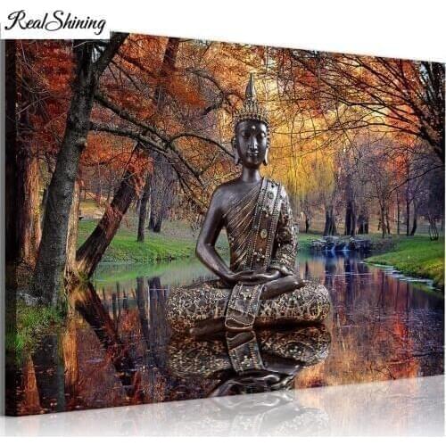 Autumn Forest and Buddha Statue zen Full 5d Diamond Painting cross stitch mosaic Diamond embroidery sale religion icon FS257