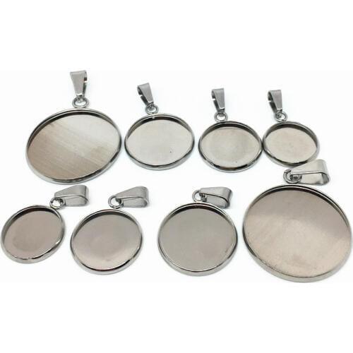 10pcs Stainless Steel Blank Cabochon Base Setting 8 10 12 14 16 18 20 25 30mm Fit DIY Necklace Pendant Jewelry Making Findings
