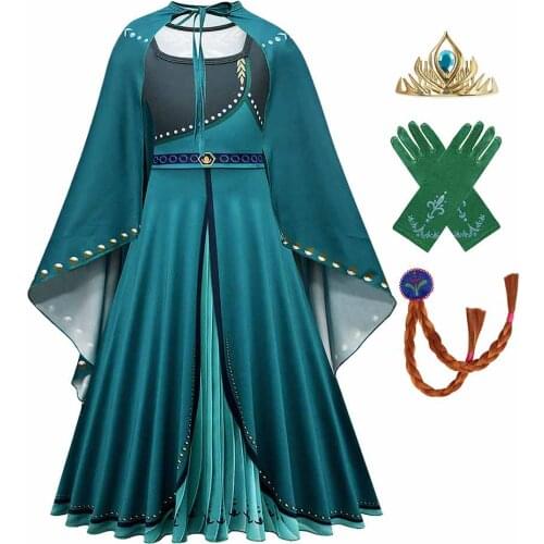 Disney Frozen 2 Costume for Girls Queen Anna Dress Floor Length Long Sleeve Kids Cosplay Princess Anna Maxi Dress Carnival Gowns