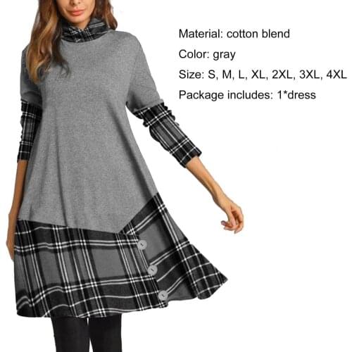 Woman Elegant Dress Fashion Women Plaid Stitching High Neck Long Sleeve Lattices Dress Vestido De Mujer Sukienka Платье