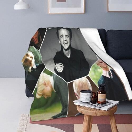 Draco Malfoy Plaid Blankets Flannel Winter Death Eeaters Wizard Breathable Lightweight Throw Blankets for Bedding Car Rug Piece