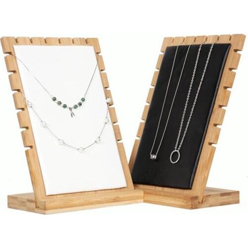 Solid Bamboo Black/White Gray Necklace Display Stand Pendant Display Holder with Microfiber Jewelry Exhibitor Shop Counter