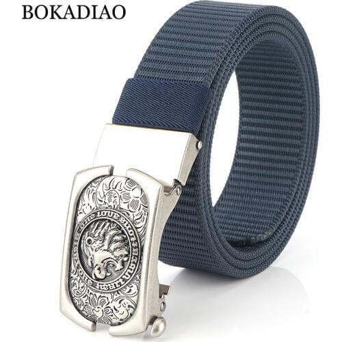 BOKADIAO Men&women Nylon Belt Metal Automatic Buckle canvas belts Outdoor sports Casual jeans waistband Army military male strap