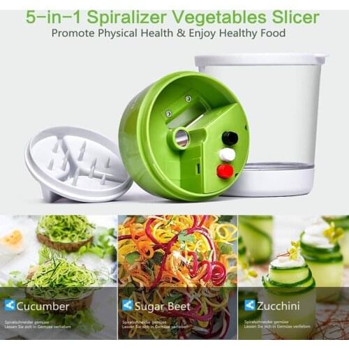 Handheld Spiralizer Vegetable Slicer 5 in1 Adjustable Spiral Cutter with Container Zucchini Noodle Spaghetti Maker Spiral Slicer