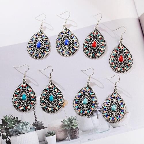 Retro Style Silver Color Water Drop Fashion Pendant Earrings Alloy Geometric Hollow Pattern Pendant Popular Pendant Earrings