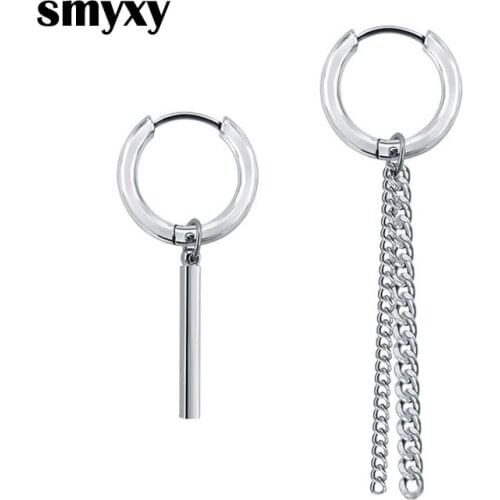 New Stainless steel Short Stick Long Chain Tassel Earring Punk Men Women Piercing Asymmetry Earrings Hip hop Street Pop Jewelry
