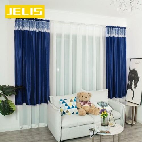 Modern Lace Curtain Window Treatments Satin Ready Made Solid Color Drape Blackout Curtains for Childrens Bedroom Living Room