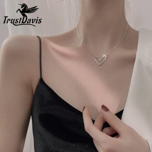 Trustdavis Real 925 Sterling Silver Fashion Romantic Heart Charm Pendant Short Necklace For Women Wedding Party Jewelry DB1395