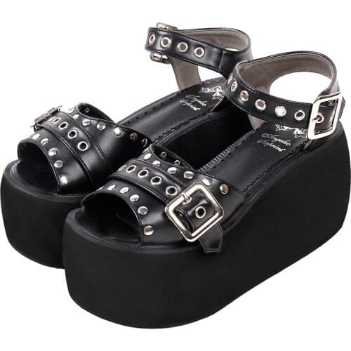 Angelic imprint woman lolita cosplay punk shoes lady high heels Gothic pumps girl princess summer dress party sandals 8257 PU