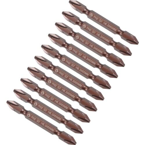 Uxcell 10 Pcs PH2 Magnetic Phillips Double Ended Screwdriver Bits, 1/4 Inch Hex Shank 2.56-inch Length S2 Power Tool (Red)