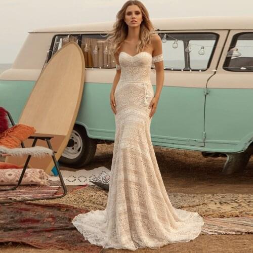 Vestidos Elegant Wedding Dresses Netting Pleat Strapless Off-Shoulder Zipper Mermaid Sweep Train Bridal Gowns