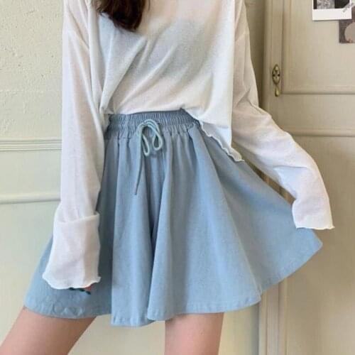 Womens Divided Skirt Summe Shorts Elastic Belt Shorts Skirts Fashion Casual High Waisted Shorts Harajuku Girl Wide Leg Skirt