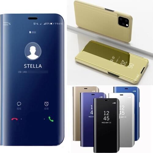 Mirror Case For iPhone 11 Pro Max Smart Leather Clear View Flip Cover For iphone XS Max XR XS 7 8 Plus 6S Plus Holder Phone Case