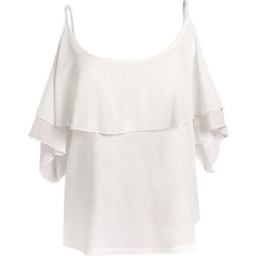 Women Fashion Off Shoulder Sexy Solid Falbala Sleeves Off Collar Halter Top T-shirt