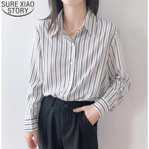 New Spring Office Lady Striped Shirts Women Long Sleeve Shirt Ladies Tops Loose Blosues Clothes Plus Size Blouses Blusas 12695