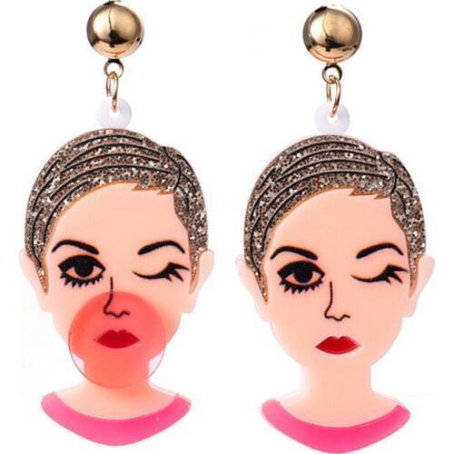 Funny Blowing Bubbles Women Acrylic Drop Earrings Lovely Creative Blowing Cute Girl Figure Earrings For Women Fashion Jewelry
