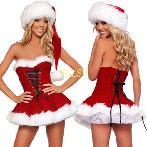 Halloween cosplay costume S M L XL 2XL High Quality Women Christmas Dress Sexy Red Velvet Holiday Dress Santa Claus Costume