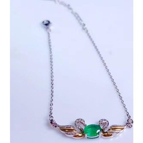 Graceful natural emerald necklace for women real 925 silver gold plated natural gem girl party gift lucky birthstone