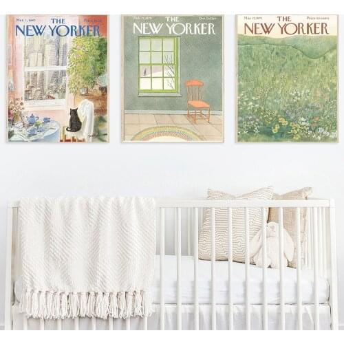 The New Yorker Magazine Canvas Prints Retro Posters and Prints Vintage Antique Wall Art Pictures Living Room Decoration Poster