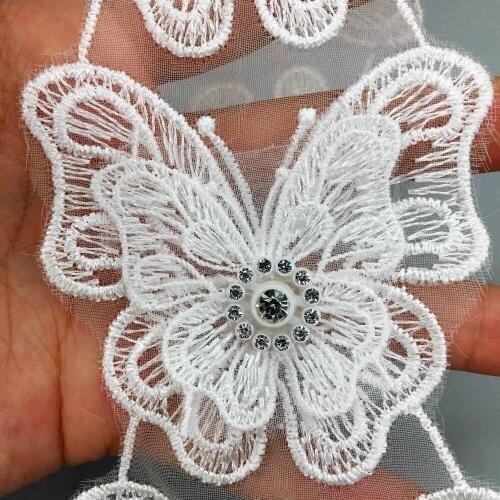 10pcs Butterfly Organza Rhinestone Embroidered Lace Trim Applique s Trimmings Fabric Wedding Dress Ribbon Sewing Veil Crafts