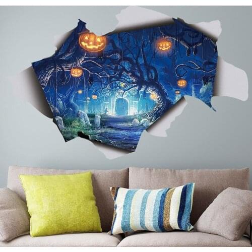Halloween Horror 3D Wall Stickers Pumpkin Lamp Scary Green Ghost DIY Decals For Mall Shop Window Home Bedroom Decoration