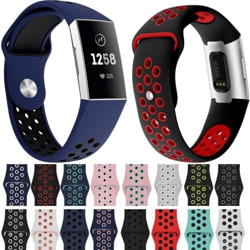 For Fitbit Charge3 4 Two Color Silicone Strap 3 Round Hole Silicone Strap Breathable Sports Waterproof Strap Accessory