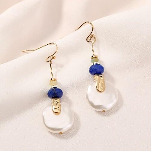 Elegance Blue Bead Gold Dangle Earrings for Women Luxury Long Pearl Earrings Jewelry Wholesale