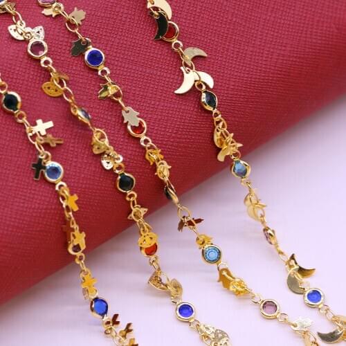 1 m Handmade Copper Chain Wire Wrapped Rosary Chain Stone Beads Chains for Jewelry Making Necklace Bracelet Anklet Accessories