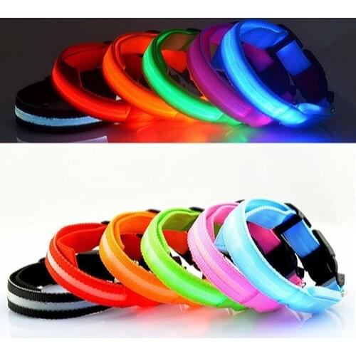 Nylon LED Light Bar Teddy Husky Decorative Collar Puppy Dog Cat Night Safety Flashing Luminous LED Light Adjustable Pet Collar