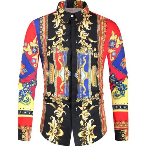 Casual Blouse Homme Baroque Banquet Shirt Paisley Black Gold Men Shirt Luxury Mens Long Sleeve Slim Fit Print Shirts