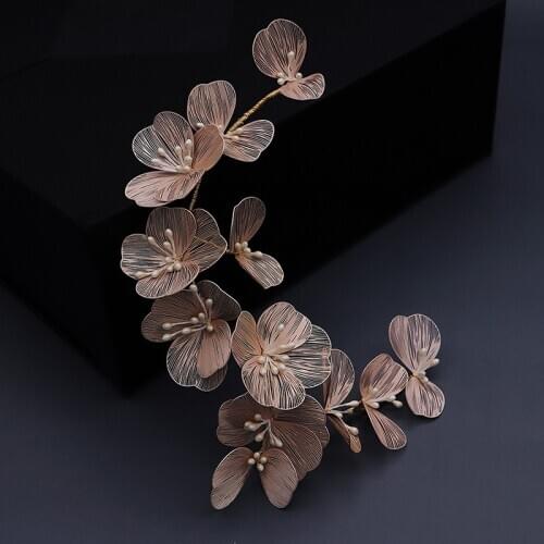 Simple Hair jewelry accessories gold silk petal headband bride wedding headdress pearl handmade headband dress hair accessories