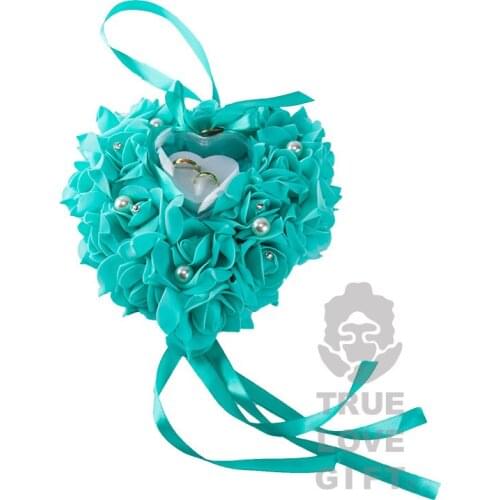 Heartshape Wedding Ring Pillow with Rose Luxurious Diamond Ring Box Romantic Lace Bow Bridal Ring Pillow Custom Wedding Supplies