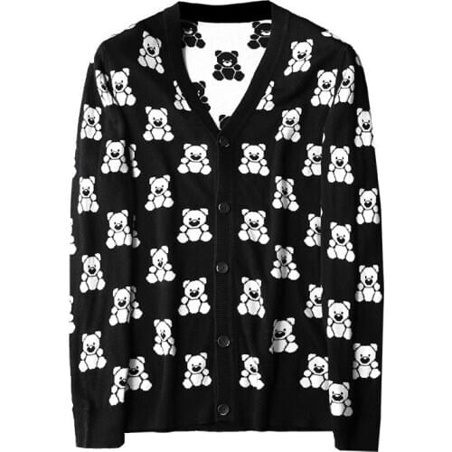 Winter New Men Luxury gentleman embroidery Bear Knit Casual Sweaters Cardigans Asian Plug Size High quality Drake #N20