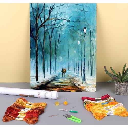 Foggy Stroll Printed 11CT Cross Stitch DIY Embroidery Set DMC Threads Needlework Sewing Handiwork Handicraft Floss Adults