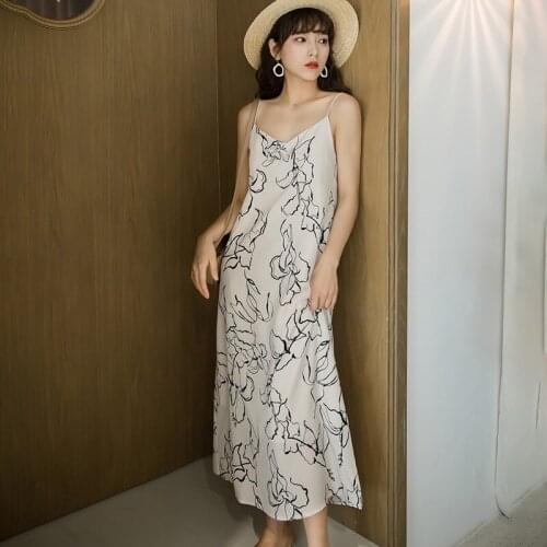 Ladies V Neck Beach Slim Sleeveless Dresses Women Summer Floral Print Strap Dress
