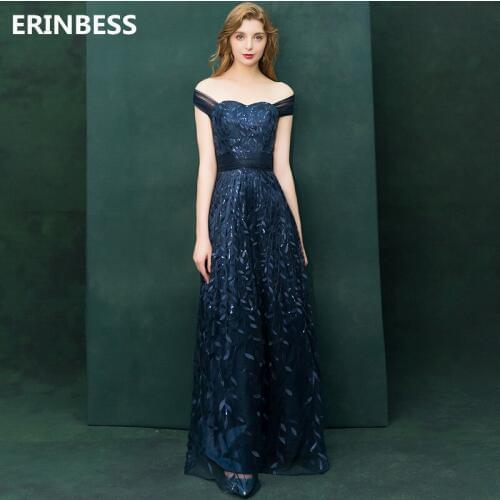 Robe Longue A-line Sweetheart Evening Dresses Long Dress Elegant Blue Lace Evening Dress 2020 Vestidos Robe De Soiree