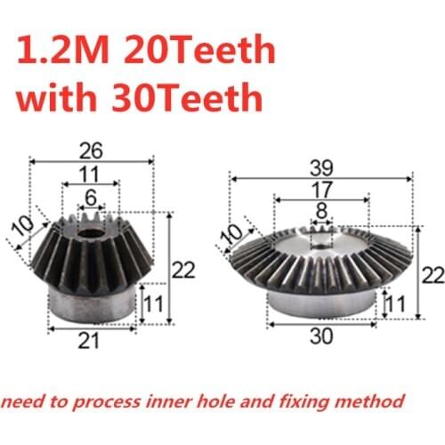 1:1.5 bevel gear 1.2modulus 20teeth with 30teeth inner hole6-8mm 90 degree drive reverse steel gear steel gear