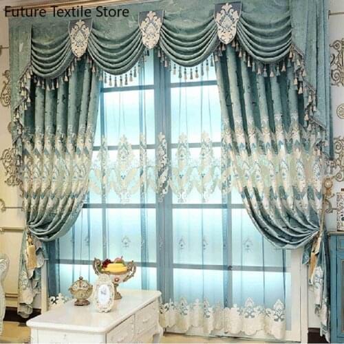 2021 New Chenille Jacquard Embroidery European Large Flower Hollow Embroidery Fabric Curtains for Living Dining Room Bedroom