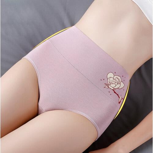 Womens embroidered high waist panties womens cotton underwear ladys abdomen panties belly lift underpant breathable panties