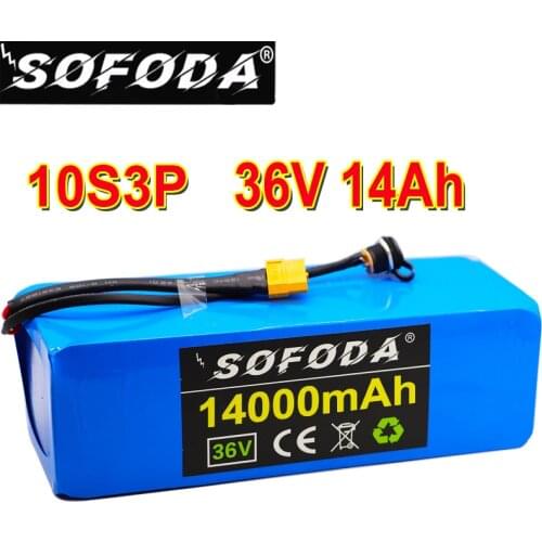 100% New 36V battery 10S3P 14Ah 18650 lithium battery pack 42V Ebike electric bicycle built-in 30A BMS and fuse device 200W-700W
