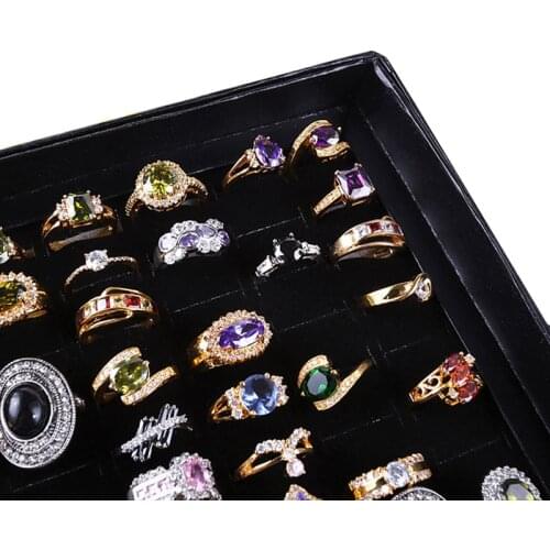 Velvet 100 Slots Ring Earrings Display Box Showcase Storage Case Holder Tray Jewelry Organizer Boxes with Lid NIN668