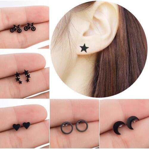 SMJEL Stainless Steel Black Earrings Kpop Geometric Stud Earring Women Moon Star pendientes hombre Best Gift for Kids Wholesale